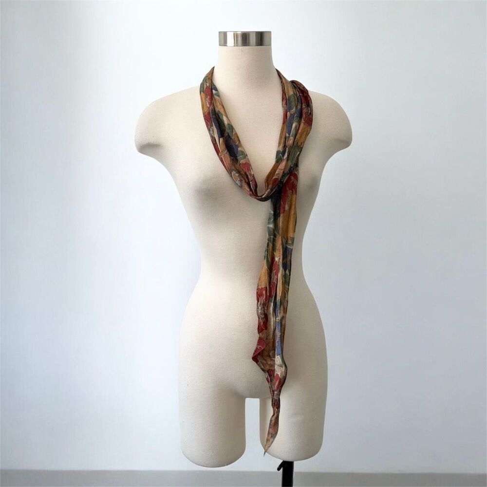 Liz Claiborne Silk Lightweight Multicolor Floral Flower-Print Scarf for Women